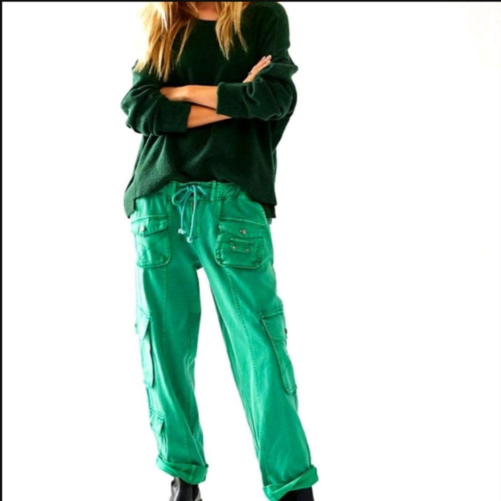 Free People Tahiti Cargo Pants Low Waisted Amazon/Green Sz L
